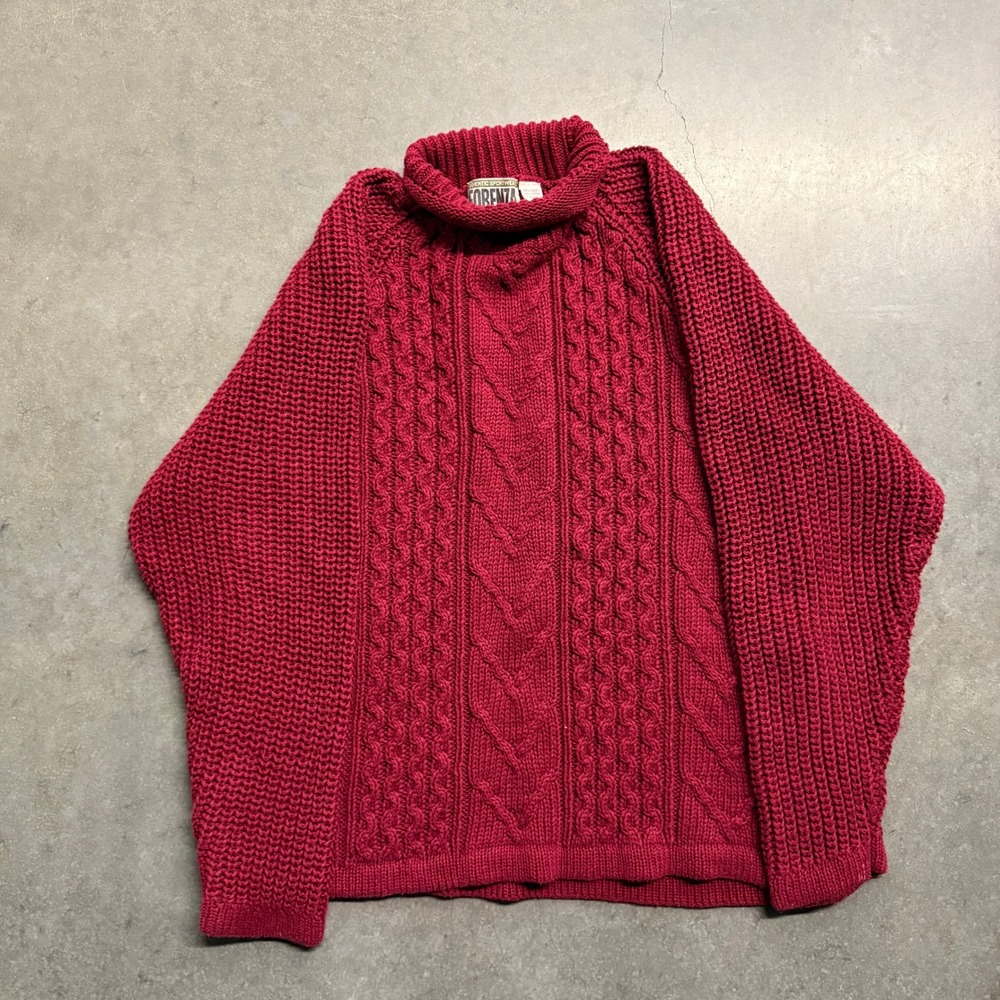 Vintage Forenza Red Cable Knit Turtleneck Sweater Ramie Cotton Blend Large